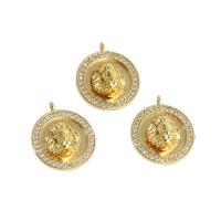 Cubic Zirconia Micro Pave Brass Pendant, Round, real gold plated, micro pave cubic zirconia, golden 