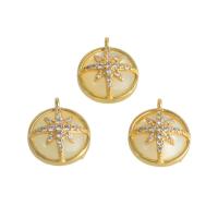 Cubic Zirconia Micro Pave Brass Pendant, with Shell, Round, real gold plated, micro pave cubic zirconia, golden 