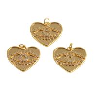 Cubic Zirconia Micro Pave Brass Pendant, Heart, real gold plated, with eye pattern & micro pave cubic zirconia, golden 