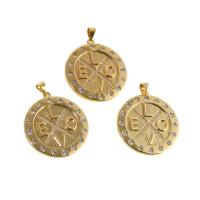 Cubic Zirconia Micro Pave Brass Pendant, Round, real gold plated, micro pave cubic zirconia, golden 