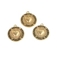 Cubic Zirconia Micro Pave Brass Pendant, Round, real gold plated, with heart pattern & micro pave cubic zirconia & enamel, golden 