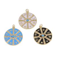 Cubic Zirconia Micro Pave Brass Pendant, Round, with eye pattern & micro pave cubic zirconia & enamel 