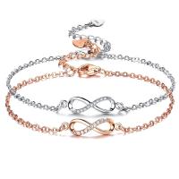 Sterlingsilber- Kettenarmband-, 925er Sterling Silber, mit Verlängerungskettchen von 1.6, Nummer 8, plattiert, Modeschmuck & für Frau & mit Strass, keine, Länge:6.5 ZollInch, verkauft von PC