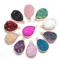 Ice Quartz Agate Pendants, with Zinc Alloy, Teardrop, gold color plated, white 