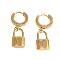 Huggie Hoop Drop Earring, Stainless Steel, Lock, gold color plated, for woman 