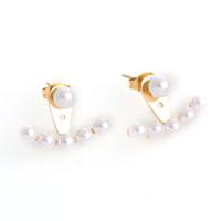 Ear Jacket, Stainless Steel, with Plastic Pearl, gold color plated, for woman 