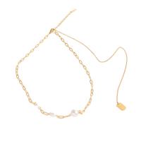 Stainless Steel Jewelry Necklace, with Plastic Pearl, gold color plated, for woman, 15*10mm,8mm Approx 17.72 Inch 