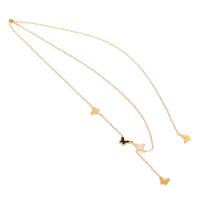 Stainless Steel Jewelry Necklace, with Shell, gold color plated, butterfly design & for woman Approx 17.72 Inch 