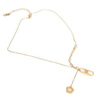 Stainless Steel Jewelry Necklace, with Plastic Pearl, with 1.97inch extender chain, gold color plated, for woman Approx 17.72 Inch 