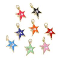 Cubic Zirconia Micro Pave Brass Pendant, Star, evil eye pattern & micro pave cubic zirconia & enamel 