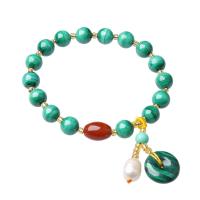 Pulsera de malaquita, Malachita, con Yunnan Red Agate, para mujer, verde, 7mm, longitud:aproximado 7.6 Inch, Vendido por UD