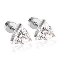 Stainless Steel Cubic Zirconia Stud Earring, with Cubic Zirconia, Triangle, plated, for woman 