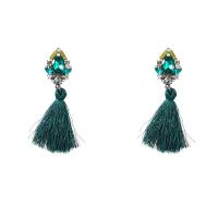 Fashion Tassel Earring, Zinc Alloy, with Cotton Thread, fashion jewelry & for woman & with rhinestone 