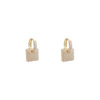 Huggie Hoop Drop Earring, Zinc Alloy, with ABS Plastic Pearl, 925 thailand sterling silver huggie hoop, high quality plated, fashion jewelry & for woman & with cubic zirconia, golden 