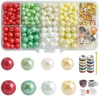 Glass DIY Bracelet Set, with Plastic Box & Elastic Thread & Zinc Alloy, Christmas Design, multi-colored, 8mm, 7mm, 6mm 