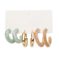 aleación de zinc Aretes, con resina, chapado en color dorado, para mujer, 2.8cm,3cm,3.5cm, Vendido por Set