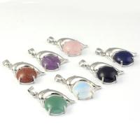 Gemstone Zinc Alloy Pendants, with Gemstone, Dolphin, platinum color plated & Unisex 