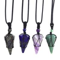 Gemstone Necklaces, Wax Cord, with Gemstone, Teardrop & Unisex 38*17mm,6mm Approx 31 Inch 