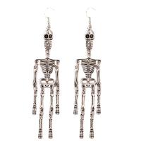 Zinc Alloy Drop Earring, Skeleton, Unisex & Halloween Jewelry Gift, silver color 