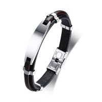 Cuir bracelet, avec acier inoxydable, pour homme, noire Environ 8.27 pouce, Vendu par PC