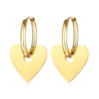 Huggie Hoop Drop Earring, Stainless Steel, Heart, gold color plated, for woman 