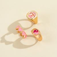 Zink-Legierung Ring Set, Zinklegierung, drei Stücke & Modeschmuck & Tai Ji & für Frau & Emaille & mit Strass, Rosa, verkauft von setzen