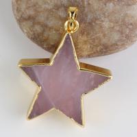 Natural Quartz Pendants, Brass, with Rose Quartz, Star, gold color plated, for woman 