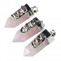 Natural Quartz Pendants, Brass, with Rose Quartz & Tourmaline, plated, Unisex, 30-45mm,12-15mm 