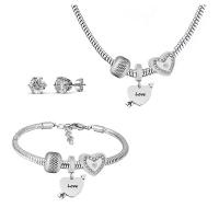 Rhinestone stainless steel Jewelry Set, 316 Stainless Steel, Stud Earring & bracelet & necklace, With Pendant & for woman & with rhinestone, silver color, 21cmuff0c49cm 