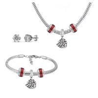 Rhinestone stainless steel Jewelry Set, 316 Stainless Steel, Stud Earring & bracelet & necklace, With Pendant & for woman & with rhinestone, silver color, 21cmuff0c49cm 