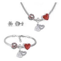 Rhinestone stainless steel Jewelry Set, 316 Stainless Steel, Stud Earring & bracelet & necklace, With Pendant & for woman & with rhinestone, silver color, 21cmuff0c49cm 