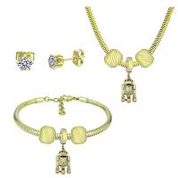 Rhinestone stainless steel Jewelry Set, 316 Stainless Steel, Stud Earring & bracelet & necklace, With Pendant & for woman & with rhinestone, golden, 21cmuff0c49cm 