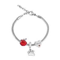 Edelstahl Europa Armbänder, 316 Edelstahl, Mit Anhänger & unisex & mit Strass, Silberfarbe, Länge:17 cm, verkauft von PC