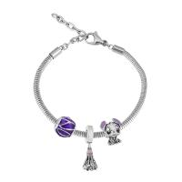 Edelstahl Europa Armbänder, 316 Edelstahl, Mit Anhänger & unisex & mit Strass, Silberfarbe, Länge:17 cm, verkauft von PC