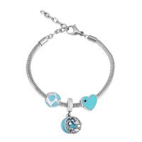 Edelstahl Europa Armbänder, 316 Edelstahl, Mit Anhänger & unisex & mit Strass, Silberfarbe, Länge:17 cm, verkauft von PC