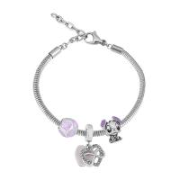 Edelstahl Europa Armbänder, 316 Edelstahl, Mit Anhänger & unisex & mit Strass, Silberfarbe, Länge:17 cm, verkauft von PC