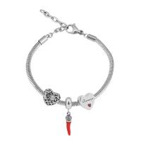 Edelstahl Europa Armbänder, 316 Edelstahl, Mit Anhänger & unisex & mit Strass, Silberfarbe, Länge:17 cm, verkauft von PC