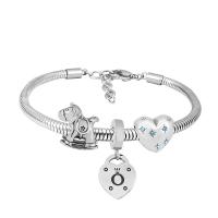 Edelstahl Europa Armbänder, 316 Edelstahl, Mit Anhänger & unisex & mit Strass, Silberfarbe, Länge:17 cm, verkauft von PC