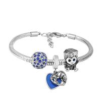 Edelstahl Europa Armbänder, 316 Edelstahl, Mit Anhänger & unisex & mit Strass, Silberfarbe, Länge:17 cm, verkauft von PC