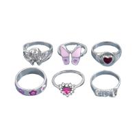 Zink-Legierung Ring Set, Zinklegierung, 6 Stück & Modeschmuck & für Frau & Emaille & mit Strass, originale Farbe, verkauft von setzen