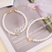 Bracelets de perles en plastique, laiton, avec perle de plastique, avec 1.97inch chaînes de rallonge, Plaqué or 18K, bijoux de mode & pavé de micro zircon & pour femme, plus de couleurs à choisir Environ 7.09 pouce, Vendu par PC