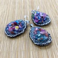 Ice Quartz Agate Pendants, Resin, with Resin Rhinestone, irregular, multi-colored 