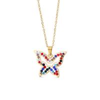 Stainless Steel Jewelry Necklace, Butterfly, gold color plated, fashion jewelry & with rhinestone, golden Approx 50 cm 