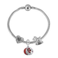 Edelstahl Europa Armbänder, 316 Edelstahl, Mit Anhänger & unisex & mit Strass, Silberfarbe, Länge:17 cm, verkauft von PC