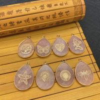 Natural Quartz Pendants, Rose Quartz, with Brass, Teardrop, gold color plated 