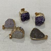 Natural Quartz Pendants, Amethyst, with Brass, irregular, gold color plated, purple 13-22mm 