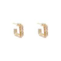 Pendientes de Perno de Aleación de Zinc, Patrón Geométrico, chapado en color dorado, micro arcilla de zirconia cúbica & para mujer, 19x19mm, Vendido por Par