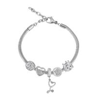 Edelstahl Europa Armbänder, 316 Edelstahl, Mit Anhänger & unisex & mit Strass, Silberfarbe, Länge:7.5 ZollInch, verkauft von PC