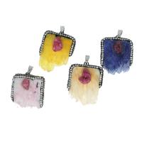 Natural Quartz Pendants, Brass, with Rhinestone Clay Pave & Quartz 