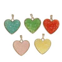 Resin Brass Pendants, with Resin, Heart 